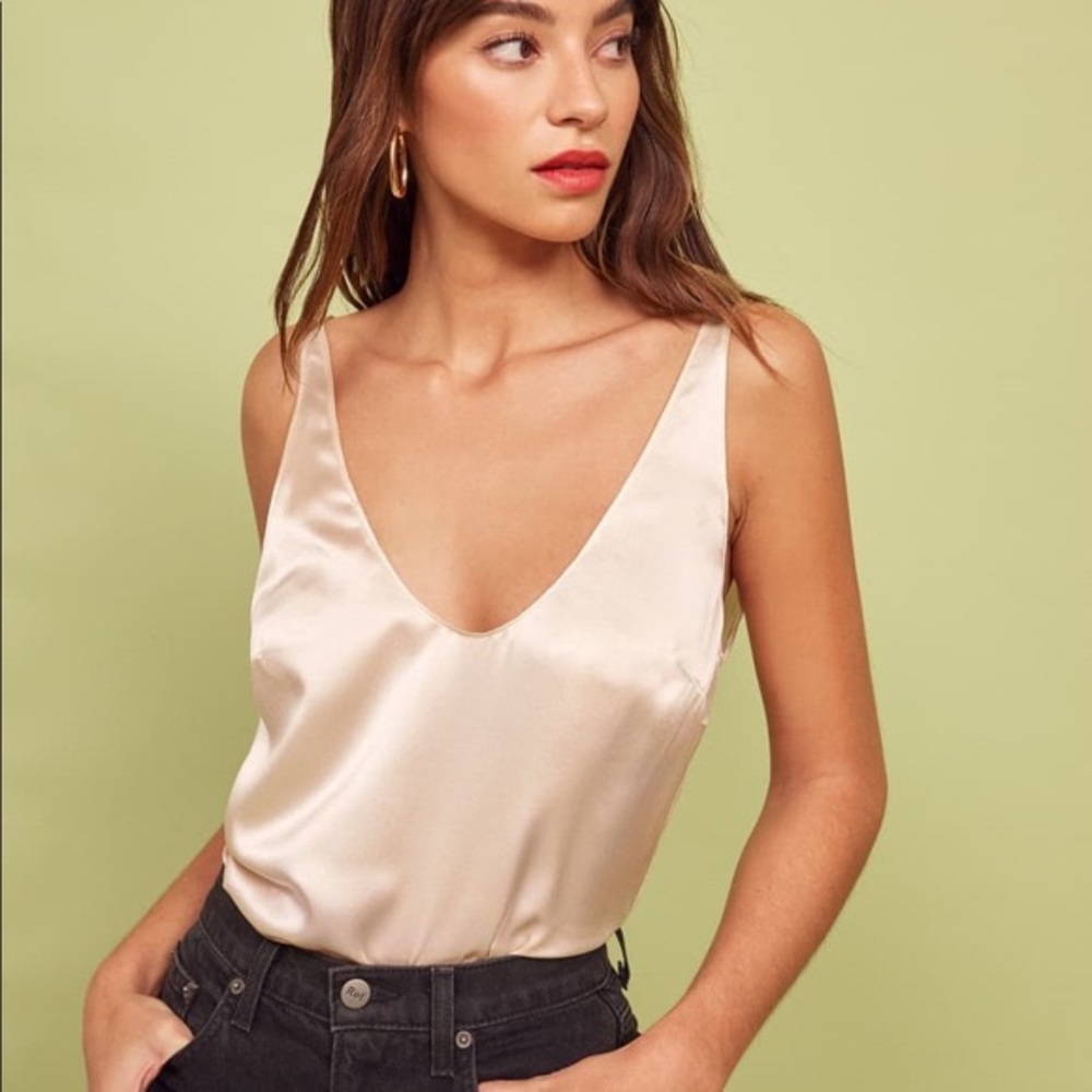 Reformation Silk Kaelyn Top in Ivory